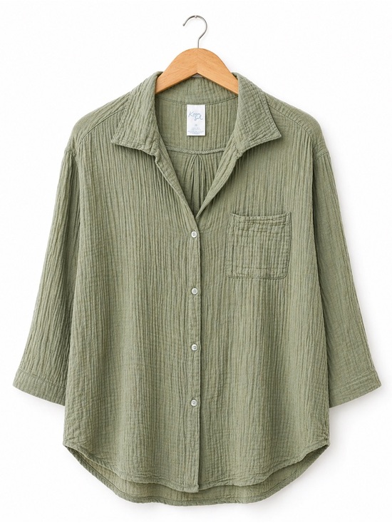 Kona Sol Other - Kona Sol Olive Green Textured Button Down Cover Up Shirt Medium Lightweight